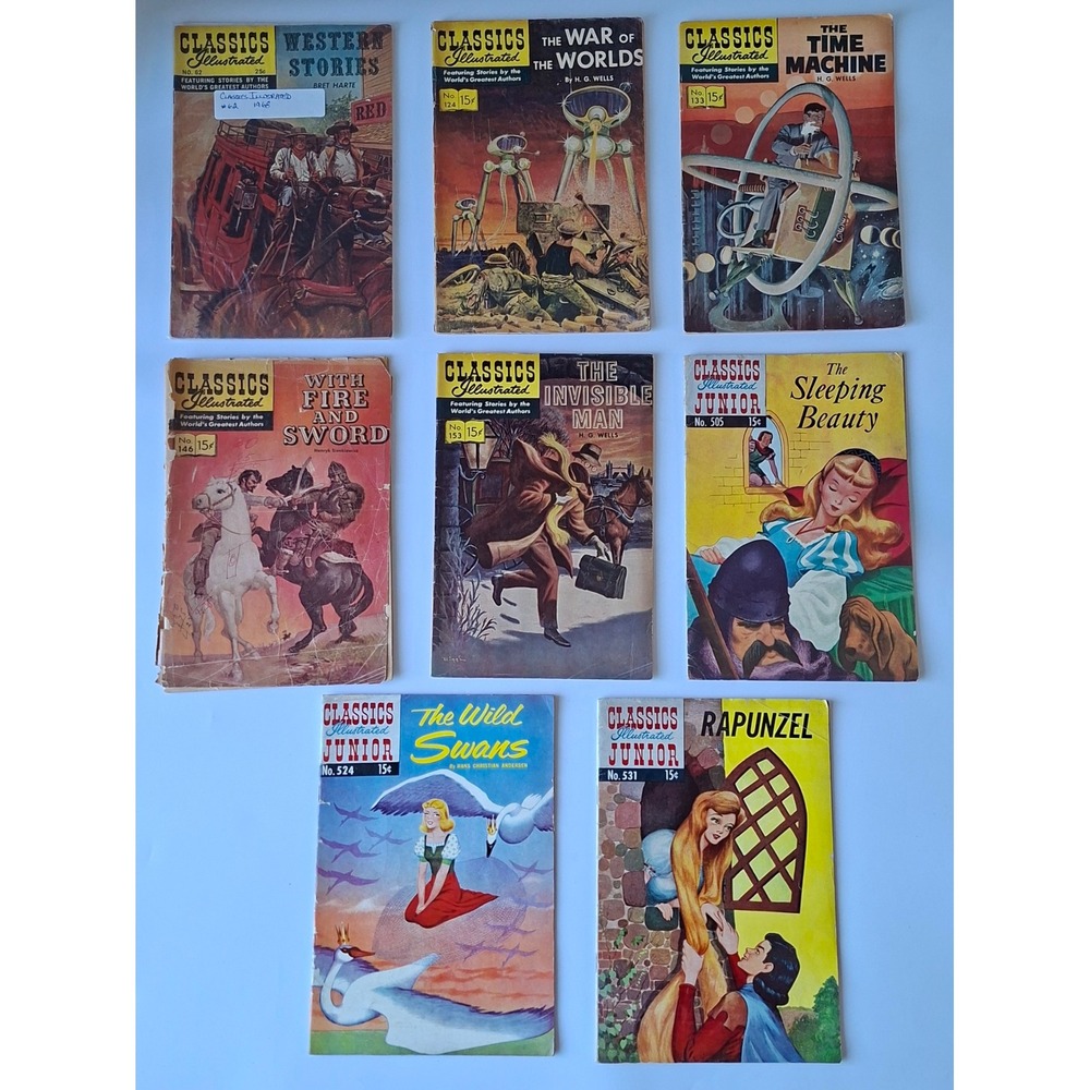 Classics Illustrated Lot 8 HG Wells War of Worlds Time Machine Invisible Man Jr